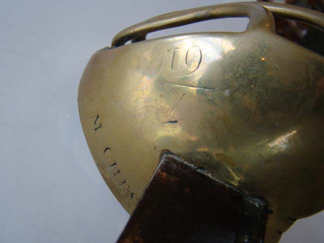 An 18th century English Grenadiers' Basket Hilted Hanger made by Samuel Harvey circa 1750-1768 with engraved heart shaped guard inscribed "M CHESHIRE" and having the Regimental markings 7 and 61. — image 7
